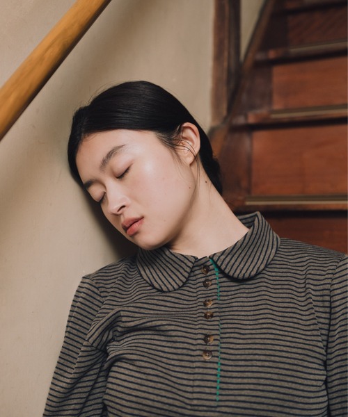 PAMM(パム)の「罫線のボーダーポロトップス(Tシャツ/カットソー・レディース・ベージュ系/レッド系/ブラウン系・1/2)」の7枚目の写真