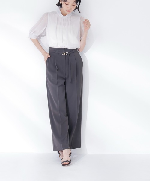 NATURAL BEAUTY BASIC(ナチュラルビューティーベーシック)の「【CLASSY.5月号掲載】【Oggi5月号掲載】◇<骨格ウェーブ>ハイウエストベルテッドパンツ(その他パンツ・レディース・ライトグリーン/ベージュ/チャコールグレー・X-SMALL/SMALL/MEDIUM)」の1枚目の写真