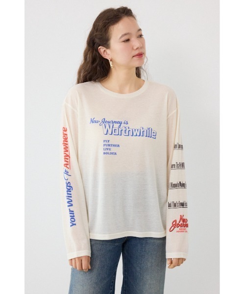 RODEO CROWNS WIDE BOWL（ロデオクラウンズワイドボウル）の「メッセージロングスリーブ Tシャツ（Tシャツ/カットソー・レディース・オフホワイト/ブラック/杢グレー・FREE）」の2枚目の写真