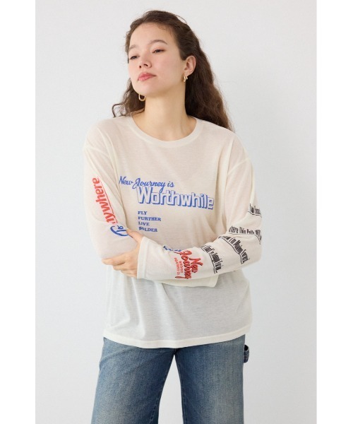 RODEO CROWNS WIDE BOWL（ロデオクラウンズワイドボウル）の「メッセージロングスリーブ Tシャツ（Tシャツ/カットソー・レディース・オフホワイト/ブラック/杢グレー・FREE）」の9枚目の写真