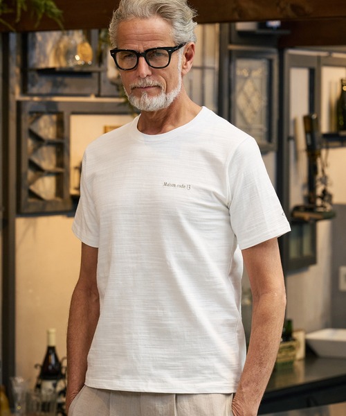 Maison code 13（メゾンコードサーティーン）の「mt10347-vintage naturalslub cut sew カットソー(M26S-25)（Tシャツ/カットソー・メンズ・バーガンディー/オフホワイト/ブラック・S/M/L/XL）」の5枚目の写真