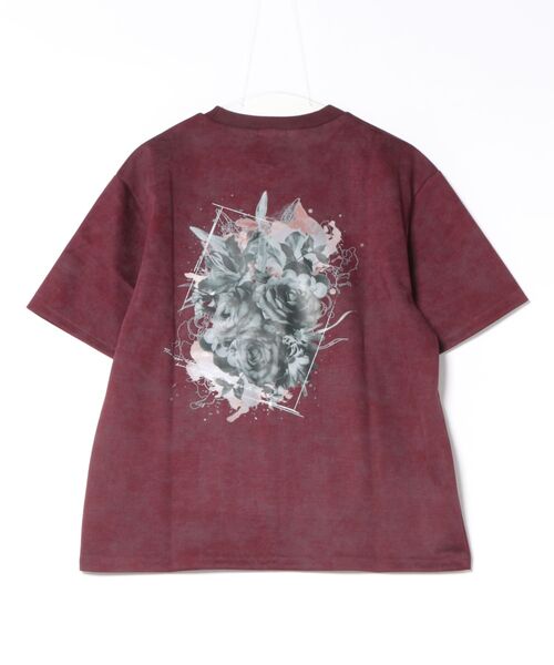 ANPAS（アンパス）の「Back-Printed Floral T-Shirt / フラワーバックプリント 半袖Tシャツ メンズ レディース ユニセックス トップス カットソー 花 ムラ加工（Tシャツ/カットソー・メンズ・ブラック/ワイン・L/M）」の2枚目の写真