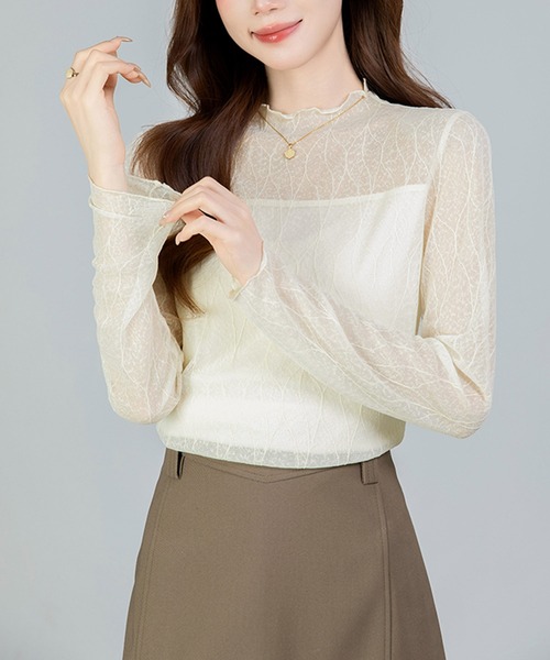 Girly Doll(ガーリードール)の「シアーフリルハイネックトップス(Tシャツ/カットソー・レディース・ブラック/オフホワイト・F)」の10枚目の写真