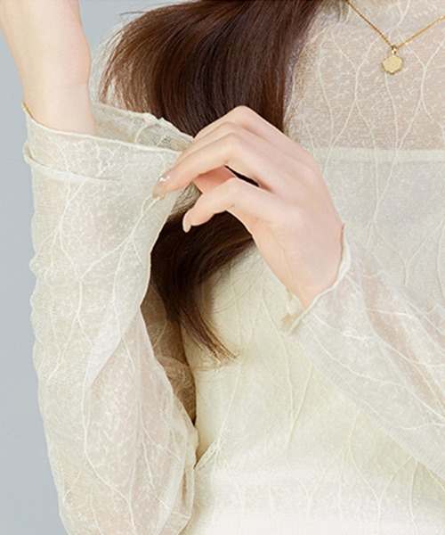 Girly Doll(ガーリードール)の「シアーフリルハイネックトップス(Tシャツ/カットソー・レディース・ブラック/オフホワイト・F)」の15枚目の写真