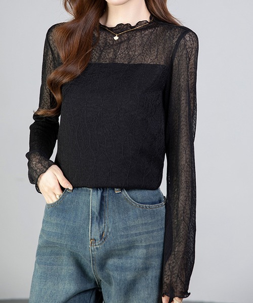 Girly Doll(ガーリードール)の「シアーフリルハイネックトップス(Tシャツ/カットソー・レディース・ブラック/オフホワイト・F)」の20枚目の写真