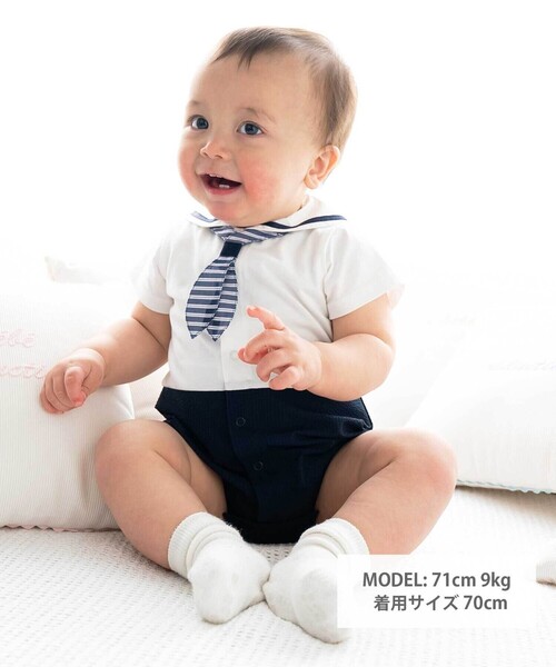 fillot de bebe reduction（フィヨデュベベルダクティオン）の「【お揃い】天竺マリンボディミニベビー(70~80cm)（ロンパース・キッズ・ブルー系その他2・70cm/80ｃｍ）」の2枚目の写真