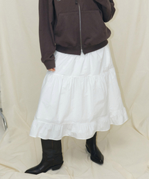 EMBROIDERED SHIRRED TIERED MAXI SKIRT / WHITE