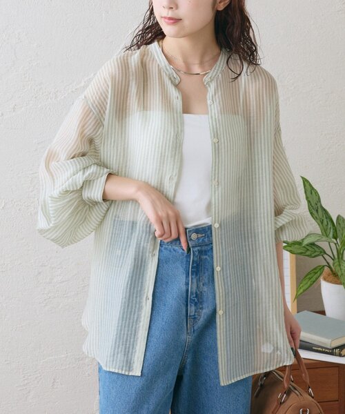 CIAOPANIC TYPY(チャオパニックティピー)の「テンセルシアーアソート柄バンドカラーシャツ(シャツ/ブラウス・レディース・グリーン/ブラウン/サックスブルー/パープル・ONE SIZE)」の2枚目の写真