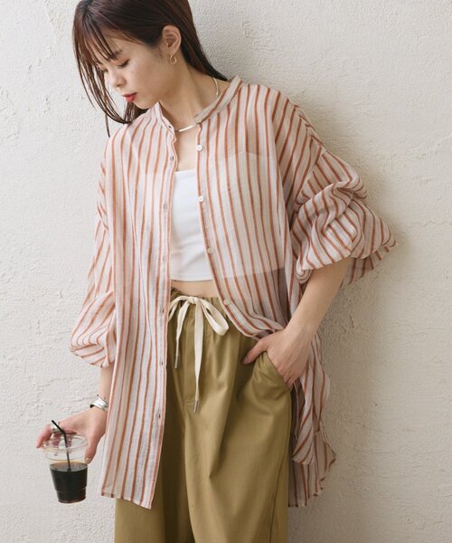 CIAOPANIC TYPY(チャオパニックティピー)の「テンセルシアーアソート柄バンドカラーシャツ(シャツ/ブラウス・レディース・グリーン/ブラウン/サックスブルー/パープル・ONE SIZE)」の5枚目の写真