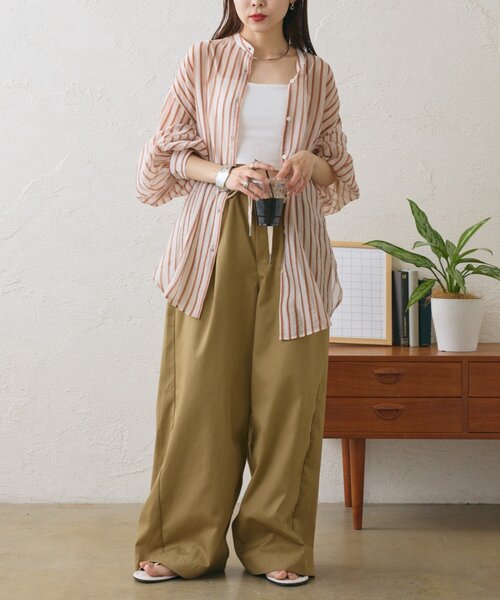 CIAOPANIC TYPY(チャオパニックティピー)の「テンセルシアーアソート柄バンドカラーシャツ(シャツ/ブラウス・レディース・グリーン/ブラウン/サックスブルー/パープル・ONE SIZE)」の7枚目の写真