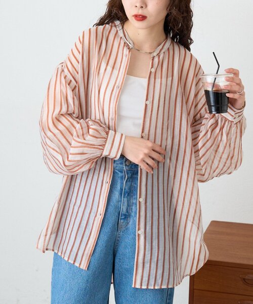 CIAOPANIC TYPY(チャオパニックティピー)の「テンセルシアーアソート柄バンドカラーシャツ(シャツ/ブラウス・レディース・グリーン/ブラウン/サックスブルー/パープル・ONE SIZE)」の10枚目の写真