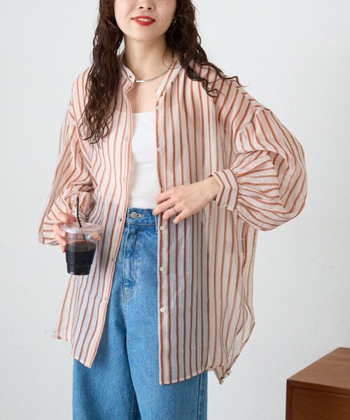 CIAOPANIC TYPY(チャオパニックティピー)の「テンセルシアーアソート柄バンドカラーシャツ(シャツ/ブラウス・レディース・グリーン/ブラウン/サックスブルー/パープル・ONE SIZE)」の11枚目の写真