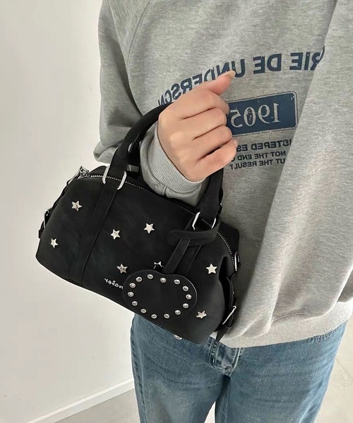 LA VORAGINE(ラ ヴォラジネ)の「ハート&星スター 2way ボストンバッグ レディース ブラック カジュアル 可愛い(ショルダーバッグ・レディース・ダークブラウン/ベージュ/ブラック・FREE)」の1枚目の写真