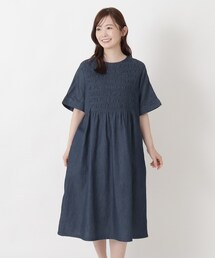 スモッキング 刺繍入りデニムワンピース