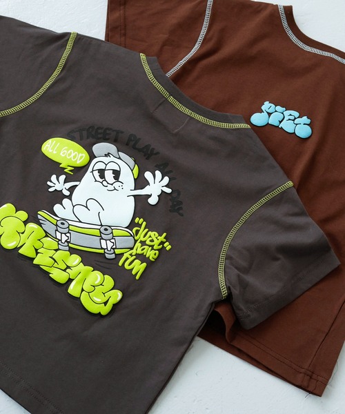 Piet(ピエット)の「【綿100%】オリジナル キャラクターロゴ Tシャツ(Tシャツ/カットソー・キッズ・チャコールグレー/グレー/ピンク/ブラウン・120/130/110/100)」の7枚目の写真