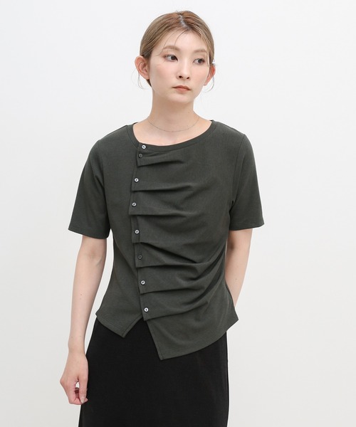 select MOCA(セレクトモカ)の「アシメボタンデザイントップス(Tシャツ/カットソー・レディース・ホワイト/グレー/ブラック・FREE)」の7枚目の写真