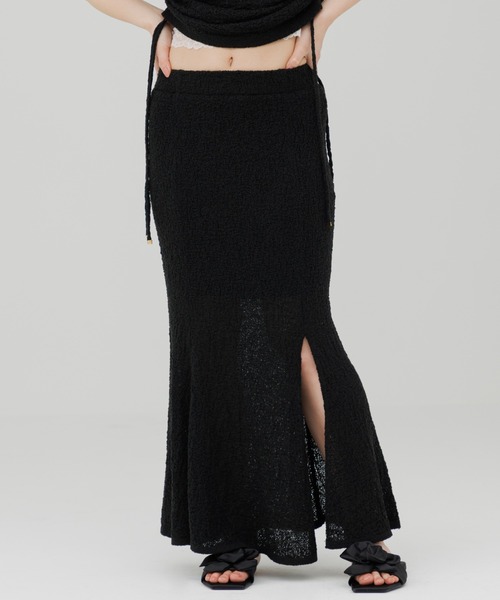 SENEE(セニー)の「soft knit slit long skirt(ソフトニットスリットロングスカート)(スカート・レディース・アイボリー/サンドベージュ/ブラック・MEDIUM/SMALL)」の4枚目の写真