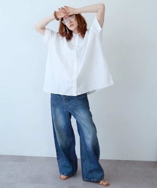 flaeu(フラユ)の「Field Cotton Shirt(シャツ/ブラウス・レディース・ピンク/ネイビー/ブラック/ホワイト・FREE)」の7枚目の写真