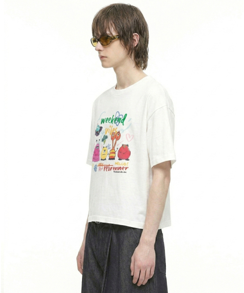 REBRENNER(リブレンナー)の「DTF ウィークエンドバイブ クールコットンクロップ半袖Tシャツ ホワイト(Tシャツ/カットソー・メンズ・ホワイト・MEDIUM/LARGE/X-LARGE)」の3枚目の写真