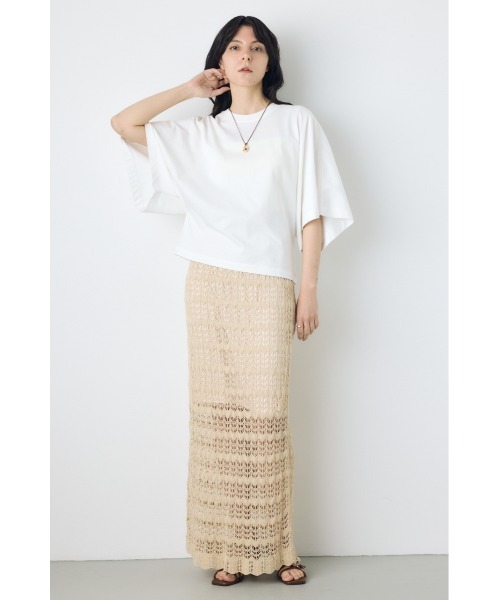 AZUL by moussy(アズールバイマウジー)の「クロシェニットロングスカート(スカート・レディース・アイボリー/ブラック/ライトカーキ・SMALL/MEDIUM)」の4枚目の写真