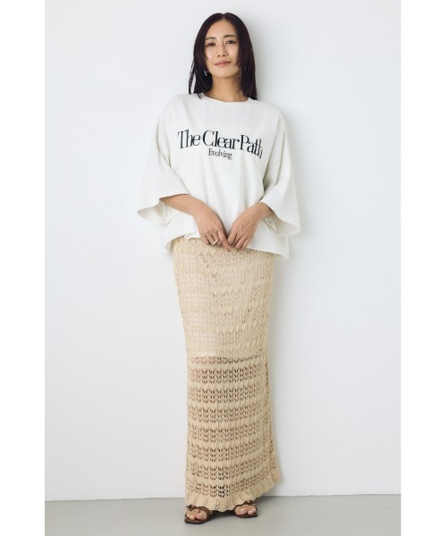 AZUL by moussy(アズールバイマウジー)の「クロシェニットロングスカート(スカート・レディース・アイボリー/ブラック/ライトカーキ・SMALL/MEDIUM)」の8枚目の写真