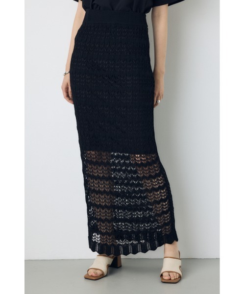 AZUL by moussy(アズールバイマウジー)の「クロシェニットロングスカート(スカート・レディース・アイボリー/ブラック/ライトカーキ・SMALL/MEDIUM)」の9枚目の写真