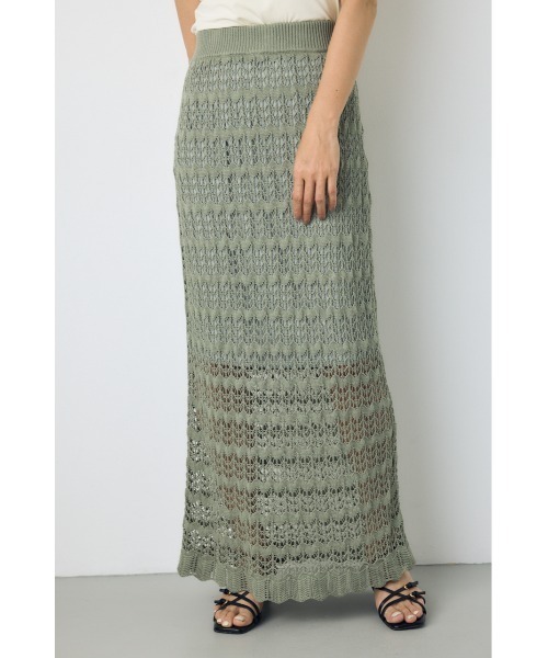 AZUL by moussy(アズールバイマウジー)の「クロシェニットロングスカート(スカート・レディース・アイボリー/ブラック/ライトカーキ・SMALL/MEDIUM)」の15枚目の写真