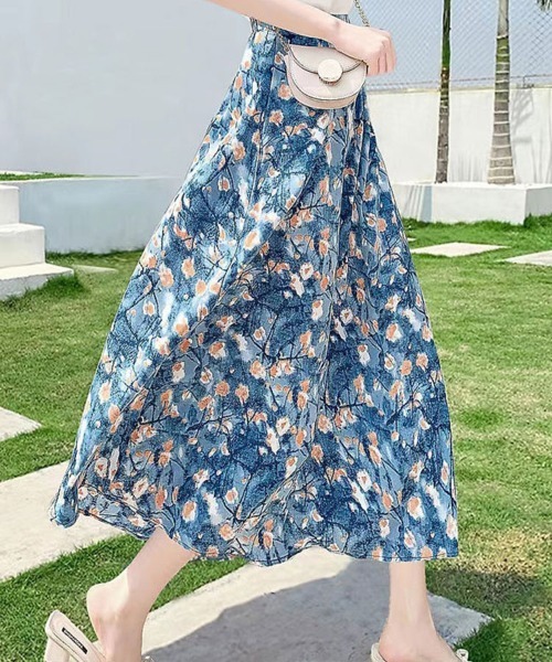 mielu（ミエル）の「フラワーエアリーロングスカート（スカート・レディース・ブルー/ブラック/ホワイト・LARGE/MEDIUM）」の13枚目の写真