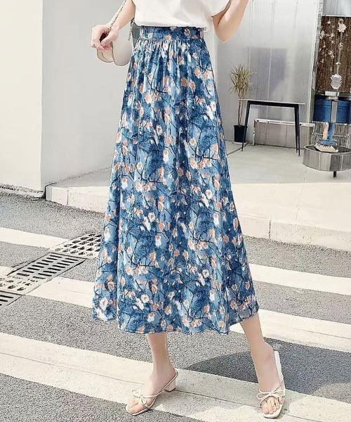 mielu（ミエル）の「フラワーエアリーロングスカート（スカート・レディース・ブルー/ブラック/ホワイト・LARGE/MEDIUM）」の11枚目の写真
