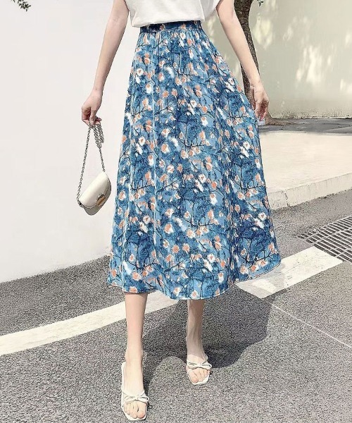 mielu（ミエル）の「フラワーエアリーロングスカート（スカート・レディース・ブルー/ブラック/ホワイト・LARGE/MEDIUM）」の10枚目の写真