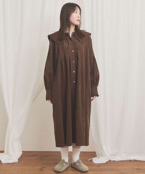 fig London(フィグロンドン)の「shirt corl dress(ワンピース・レディース・ブラック/アイボリー/チョコ・FREE)」の3枚目の写真