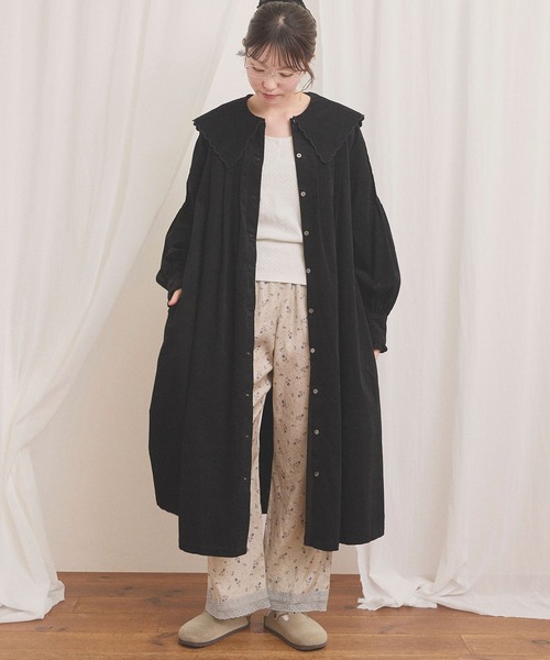 fig London(フィグロンドン)の「shirt corl dress(ワンピース・レディース・ブラック/アイボリー/チョコ・FREE)」の2枚目の写真