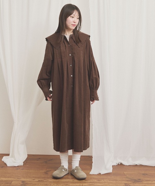 fig London(フィグロンドン)の「shirt corl dress(ワンピース・レディース・ブラック/アイボリー/チョコ・FREE)」の16枚目の写真
