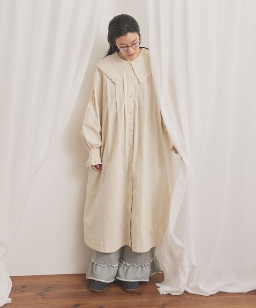 fig London(フィグロンドン)の「shirt corl dress(ワンピース・レディース・ブラック/アイボリー/チョコ・FREE)」の7枚目の写真
