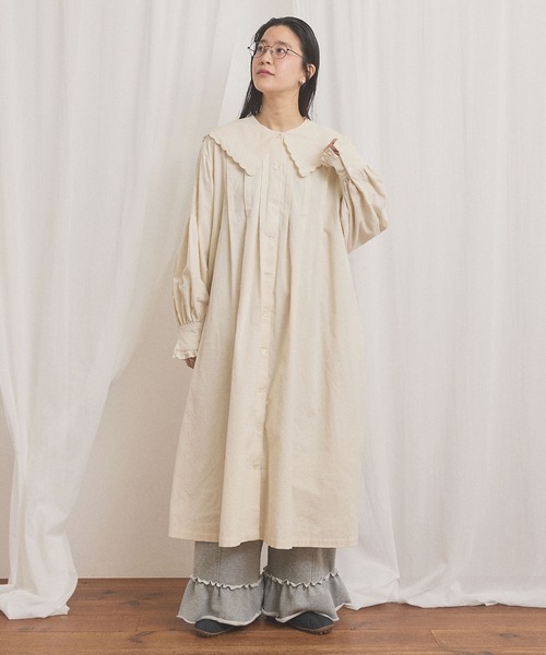 fig London(フィグロンドン)の「shirt corl dress(ワンピース・レディース・ブラック/アイボリー/チョコ・FREE)」の4枚目の写真