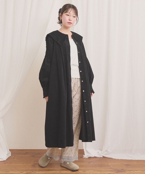 fig London(フィグロンドン)の「shirt corl dress(ワンピース・レディース・ブラック/アイボリー/チョコ・FREE)」の10枚目の写真
