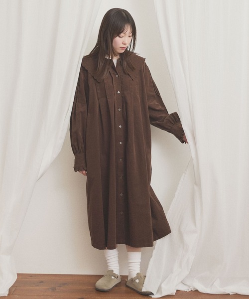 fig London(フィグロンドン)の「shirt corl dress(ワンピース・レディース・ブラック/アイボリー/チョコ・FREE)」の18枚目の写真