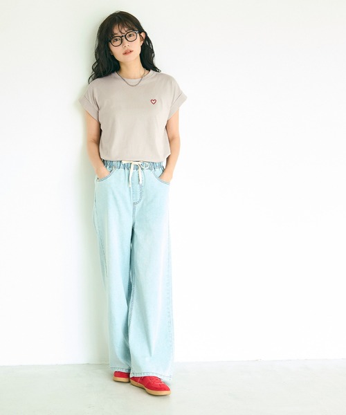 coca(coca)(コカ)の「フレンチスリーブ刺繍Tシャツ(Tシャツ/カットソー・レディース・A/B/D/C・L/M/S/XL)」の6枚目の写真