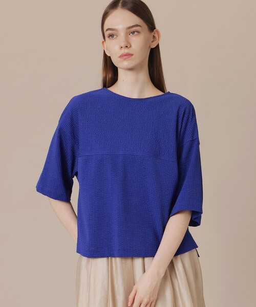 MACKINTOSH LONDON（マッキントッシュ ロンドン）の「【WEB・一部店舗限定】ストレッチサッカーストライプ半袖ブラウス（Tシャツ/カットソー・レディース・ブルー系その他4/ホワイト系その他/オレンジ/グレー系その他・38）」の4枚目の写真
