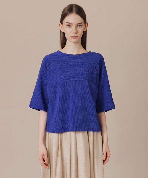 MACKINTOSH LONDON（マッキントッシュ ロンドン）の「【WEB・一部店舗限定】ストレッチサッカーストライプ半袖ブラウス（Tシャツ/カットソー・レディース・ブルー系その他4/ホワイト系その他/オレンジ/グレー系その他・38）」の5枚目の写真