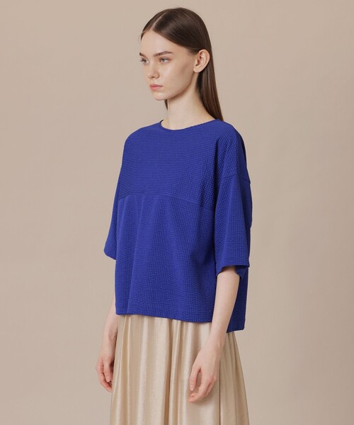 MACKINTOSH LONDON（マッキントッシュ ロンドン）の「【WEB・一部店舗限定】ストレッチサッカーストライプ半袖ブラウス（Tシャツ/カットソー・レディース・ブルー系その他4/ホワイト系その他/オレンジ/グレー系その他・38）」の6枚目の写真