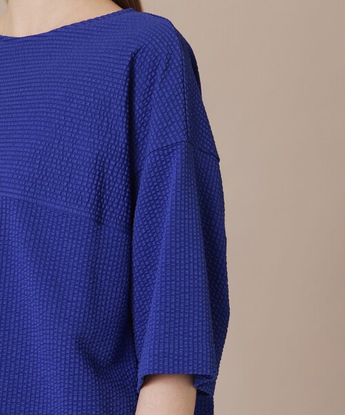 MACKINTOSH LONDON（マッキントッシュ ロンドン）の「【WEB・一部店舗限定】ストレッチサッカーストライプ半袖ブラウス（Tシャツ/カットソー・レディース・ブルー系その他4/ホワイト系その他/オレンジ/グレー系その他・38）」の8枚目の写真