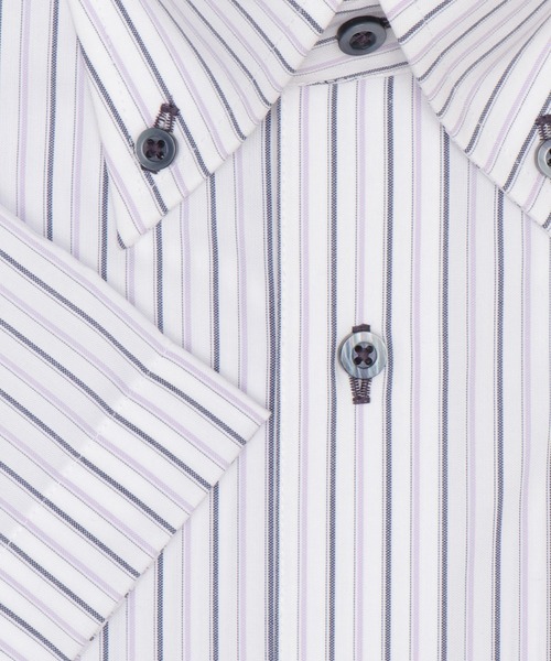 TOKYO SHIRTS（トウキョウシャツ）の「【超形態安定】【吸水速乾】 形態安定ノンアイロン ボタンダウン 半袖ビジネスワイシャツ（ビジネスシャツ・メンズ・パープル・首回り37cm/首回り39cm/首回り41cm/首回り42cm/首回り43cm）」の3枚目の写真