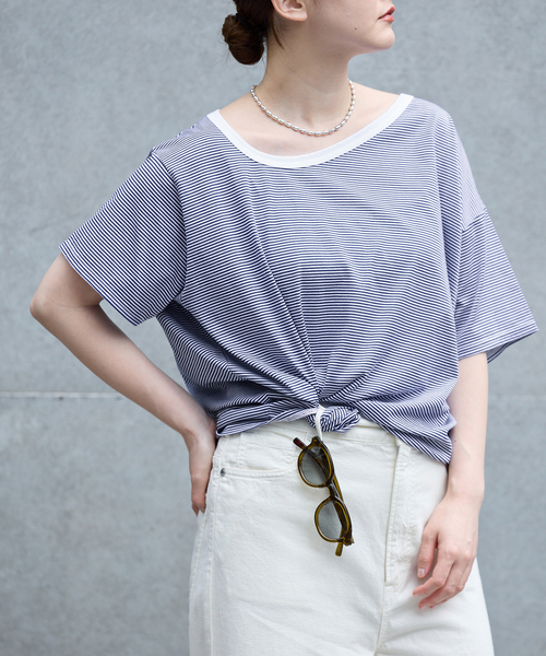 IENA（イエナ）の「FOLKIN' VIOLETTE ROOM ASYMMETRY TEE Tシャツ FVR24407（Tシャツ/カットソー・レディース・ブルー/ブラック・36）」の18枚目の写真