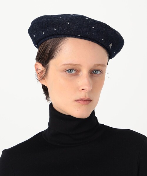 MAISON MICHEL（メゾンミッシェル）の「MAISON MICHEL New Billy Denim ドットエンブロイダリーベレー（ハンチング/ベレー帽・レディース・ネイビー・M/S）」の2枚目の写真