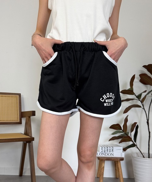 RCD(アールシーディー)の「ロゴサイドライン裏毛ショートパンツ(その他パンツ・レディース・ブラック/杢グレー・M)」の1枚目の写真