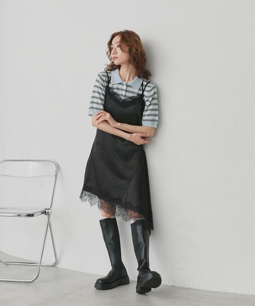 ad thie(アドティエ)の「マルチボーダー ポロ ニット(ニット/セーター・レディース・グレー/ライトブルー/アイボリー・FREE)」の13枚目の写真