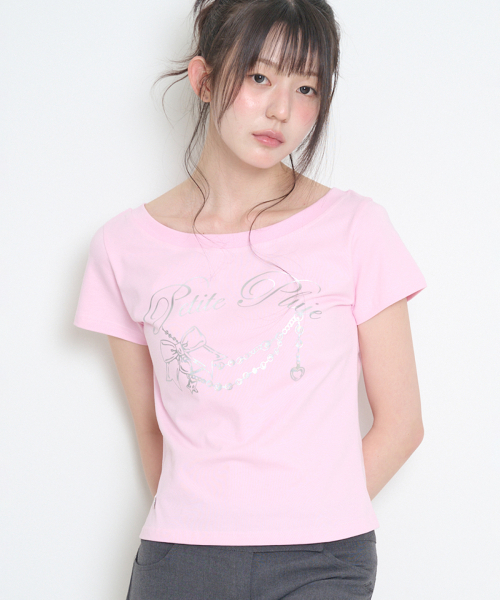 ILLIGO(イリゴ)の「グリッターボートネックTシャツピンク(Tシャツ/カットソー・レディース・その他・OS)」の1枚目の写真