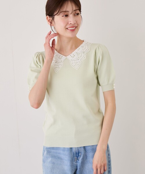 Jayro(ジャイロ)の「衿レース+ビジュー半袖ニット(ニット/セーター・レディース・ホワイト/ブラック/ネイビー/ライトグリーン/オレンジ系その他/パープル系その他/ラベンダー・M)」の17枚目の写真