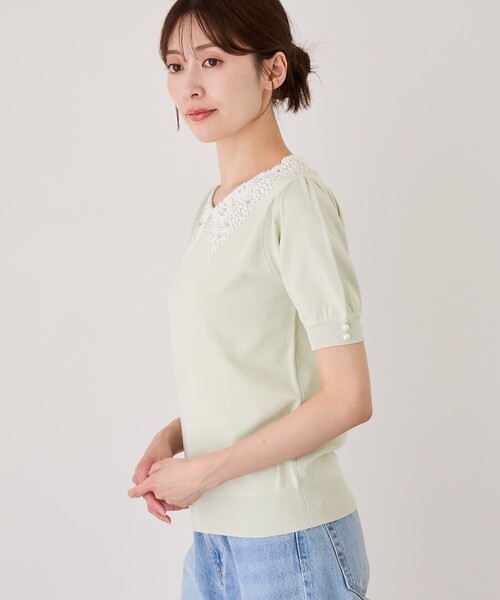 Jayro(ジャイロ)の「衿レース+ビジュー半袖ニット(ニット/セーター・レディース・ホワイト/ブラック/ネイビー/ライトグリーン/オレンジ系その他/パープル系その他/ラベンダー・M)」の18枚目の写真
